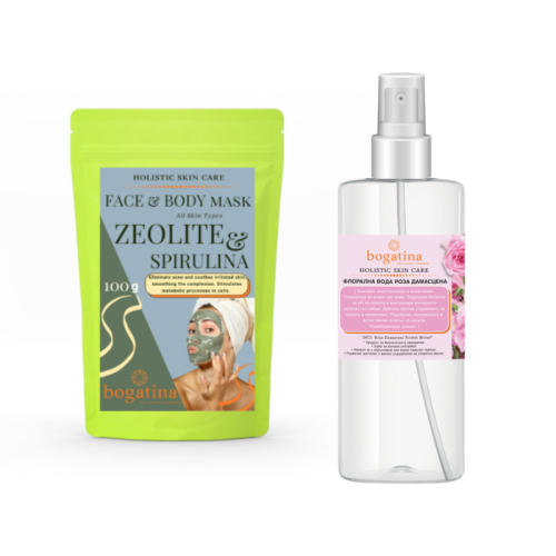 Пакет ЗЕОЛИТ - СПИРУЛИНА Маска 100 гр + ФЛОРАЛНА ВОДА Bogatina 250 ml