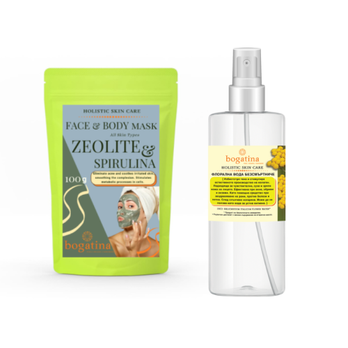 Пакет ЗЕОЛИТ - СПИРУЛИНА Маска 100 гр + ФЛОРАЛНА ВОДА Bogatina 250 ml